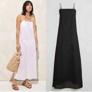 J. Crew Linen-Cotton Blend Tie-Back Midi Dress | Black XL